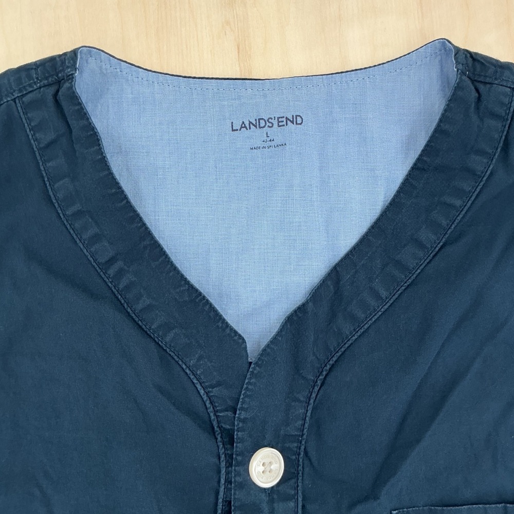 Lands End Pajama Set Mens L Navy Blue Cotton Short Sleeve Shorts Lounge Classic - Picture 5 of 12